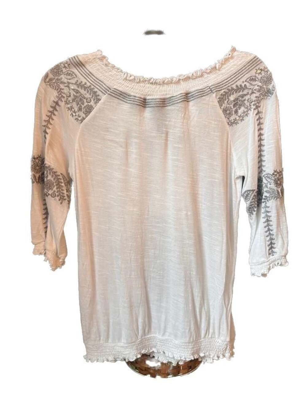 INC International Concepts Petite P Off-Shoulder Embroidered Sequin Blouse Small - Picture 4 of 6
